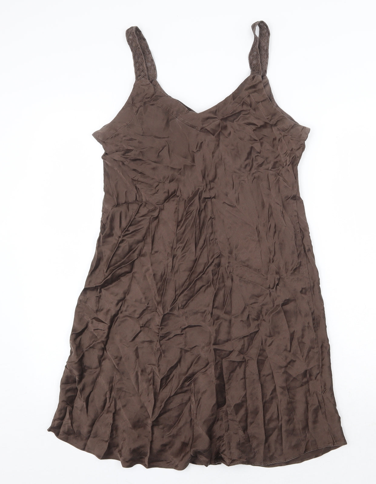 Chaslyn Womens Brown Silk Tank Dress Size L V-Neck Pullover