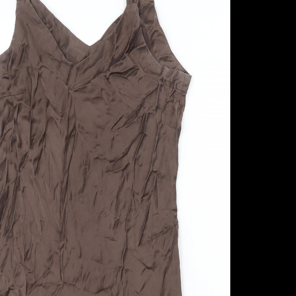 Chaslyn Womens Brown Silk Tank Dress Size L V-Neck Pullover
