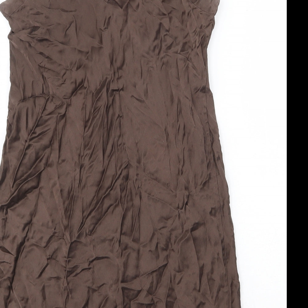 Chaslyn Womens Brown Silk Tank Dress Size L V-Neck Pullover