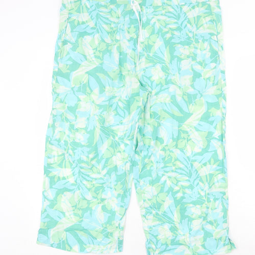 Preworn Womens Green Geometric Polyester Trousers Size 40 in Regular Tie - Leaf Print