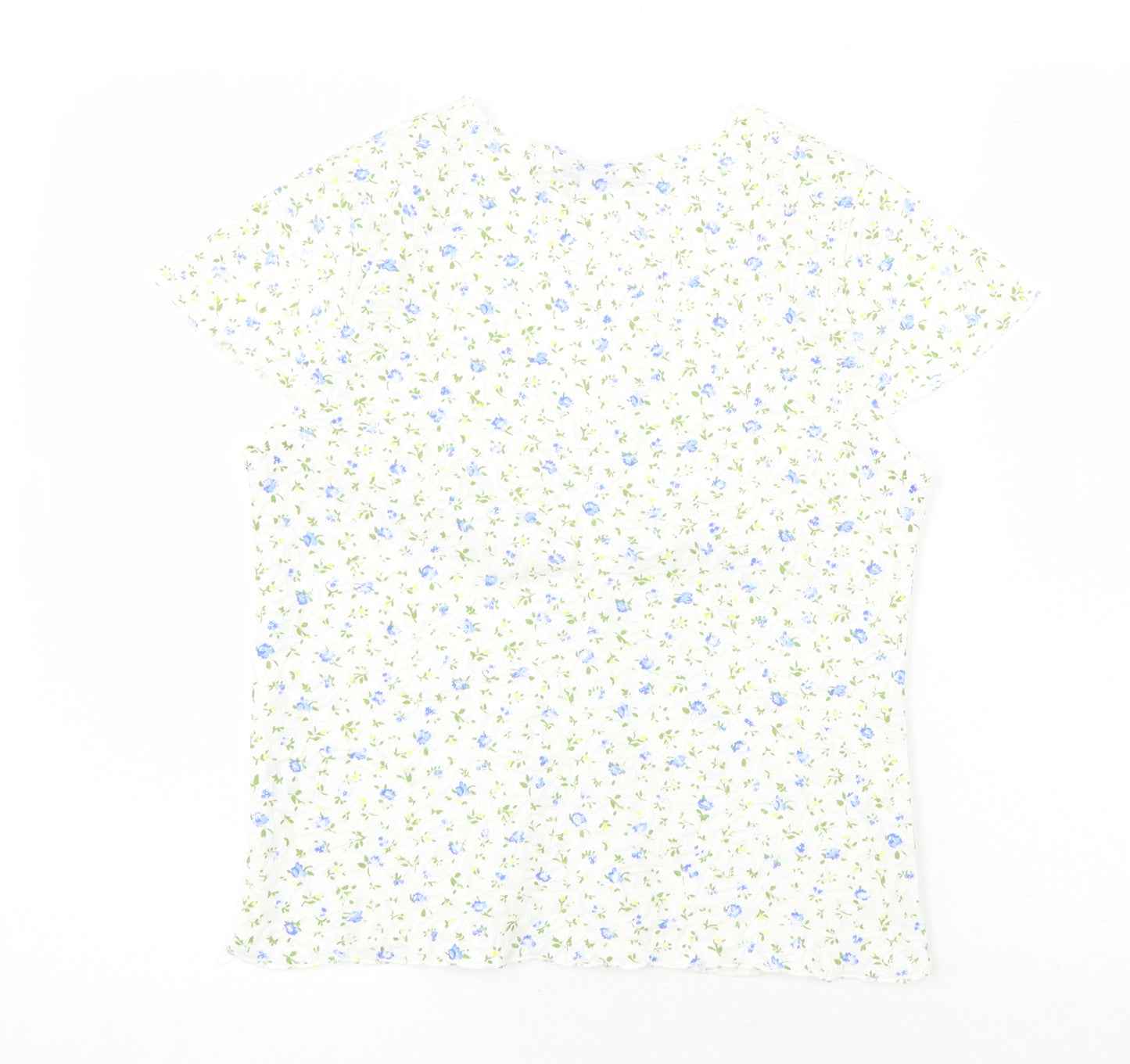 Boohoo Womens White Floral Polyester Basic T-Shirt Size 12 V-Neck