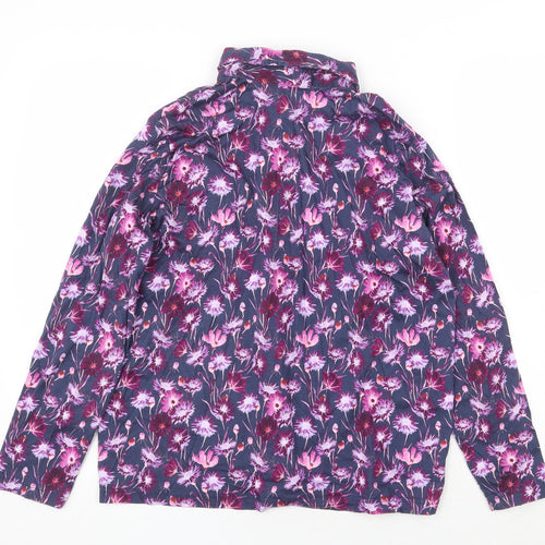 EWM Womens Purple Floral 100% Cotton Basic Button-Up Size L Collared