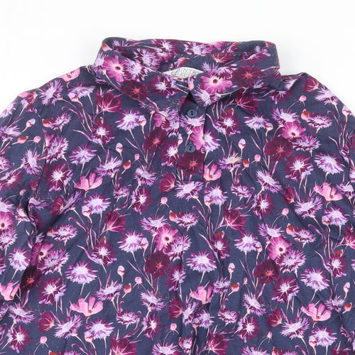 EWM Womens Purple Floral 100% Cotton Basic Button-Up Size L Collared