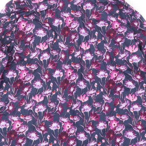 EWM Womens Purple Floral 100% Cotton Basic Button-Up Size L Collared