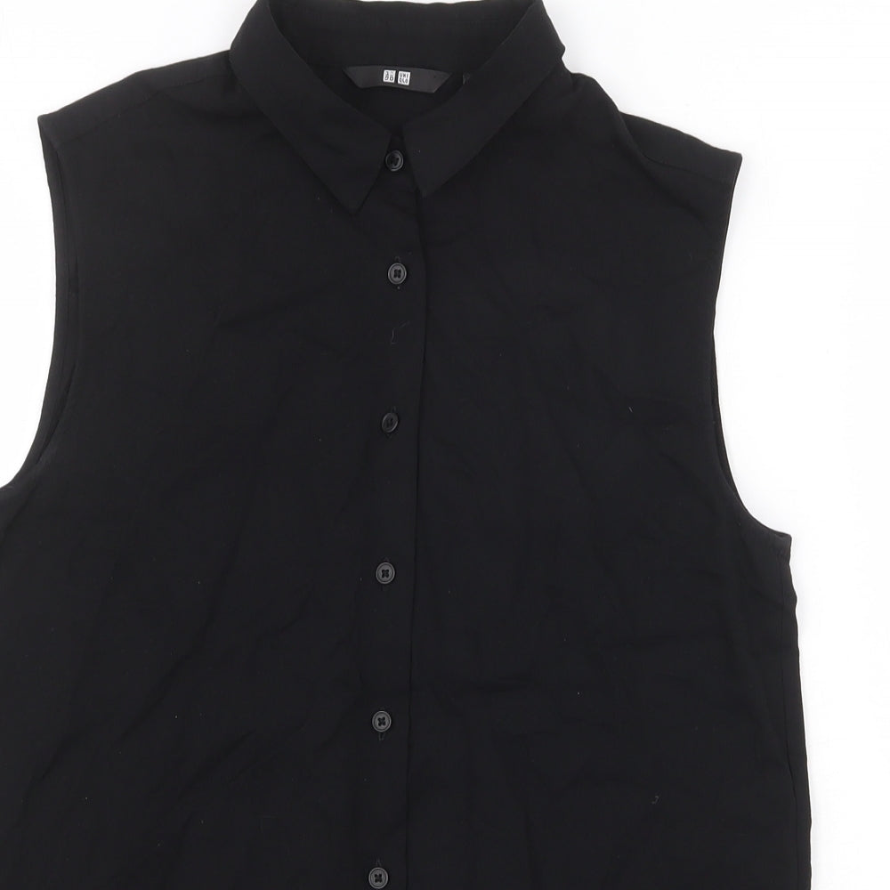 Uniqlo Womens Black Viscose Basic Button-Up Size XS Collared