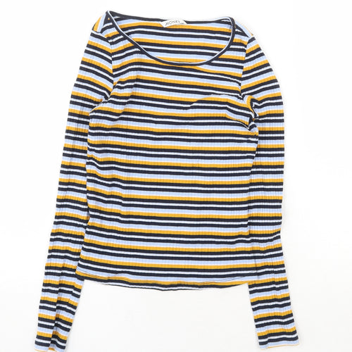 Monki Womens Multicoloured Striped Cotton Basic T-Shirt Size XS Round Neck