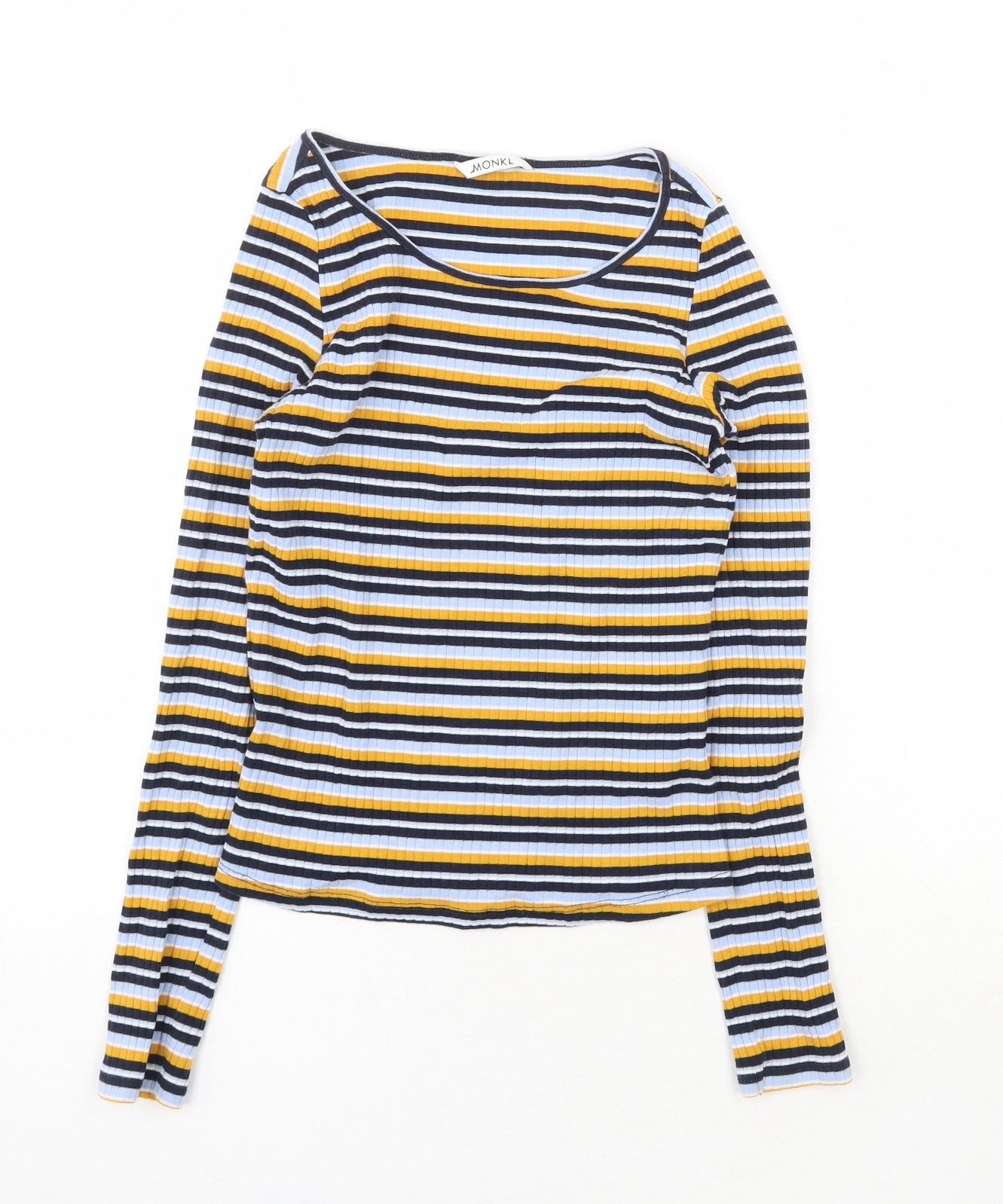 Monki Womens Multicoloured Striped Cotton Basic T-Shirt Size XS Round Neck
