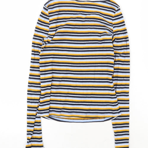 Monki Womens Multicoloured Striped Cotton Basic T-Shirt Size XS Round Neck