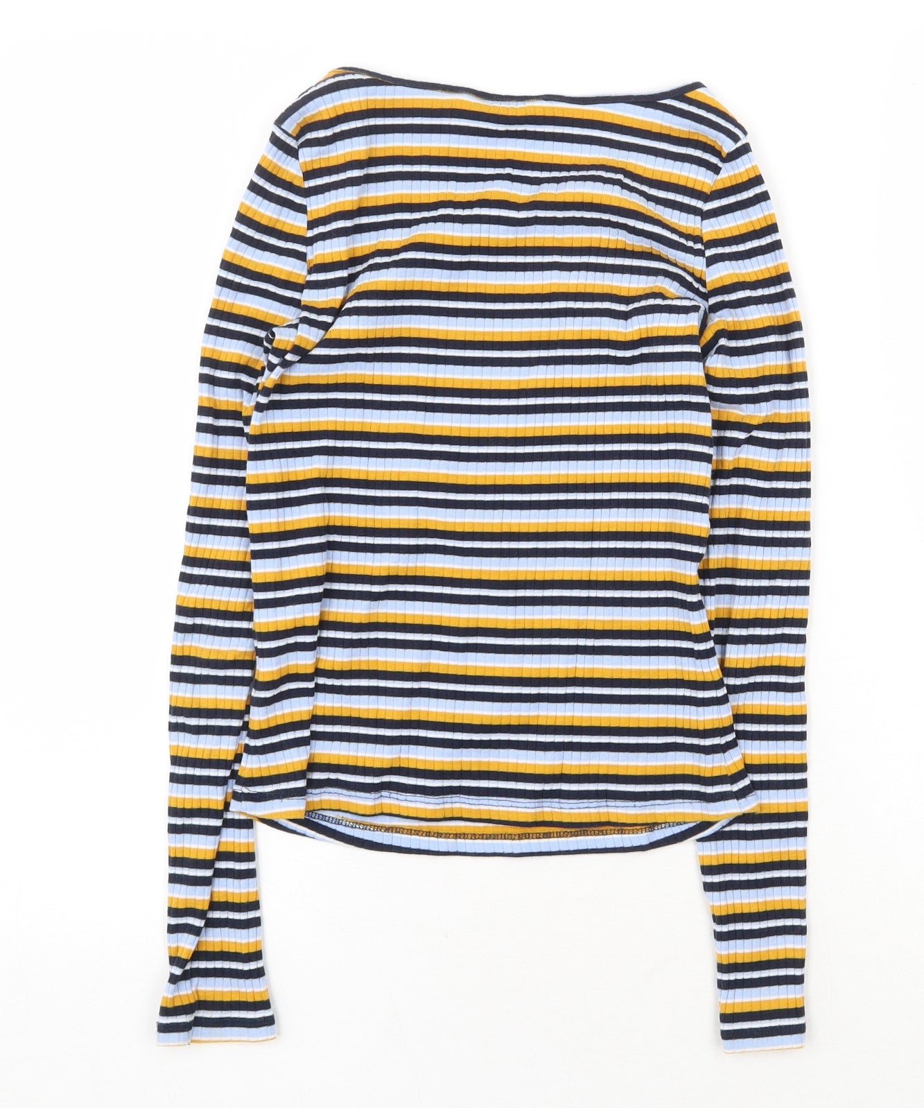 Monki Womens Multicoloured Striped Cotton Basic T-Shirt Size XS Round Neck