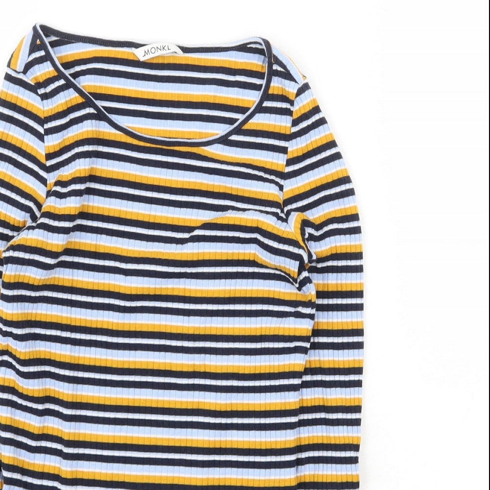 Monki Womens Multicoloured Striped Cotton Basic T-Shirt Size XS Round Neck