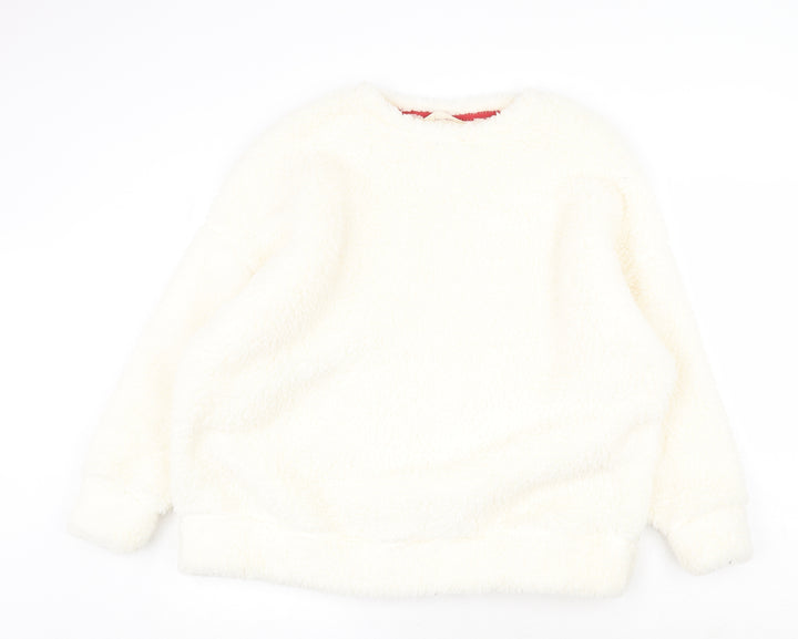 Marks and Spencer Womens White Round Neck Polyester Pullover Jumper Size 14 - Loungewear