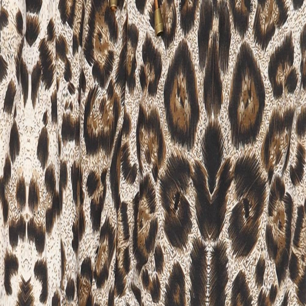Preworn Womens Beige Animal Print Cotton Trousers Size M Regular Tie - Leopard Pattern