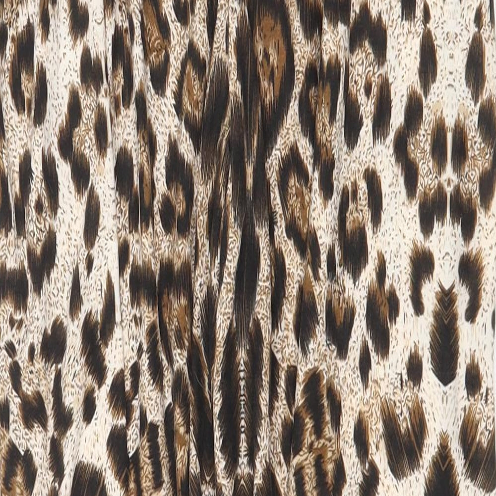 Preworn Womens Beige Animal Print Cotton Trousers Size M Regular Tie - Leopard Pattern