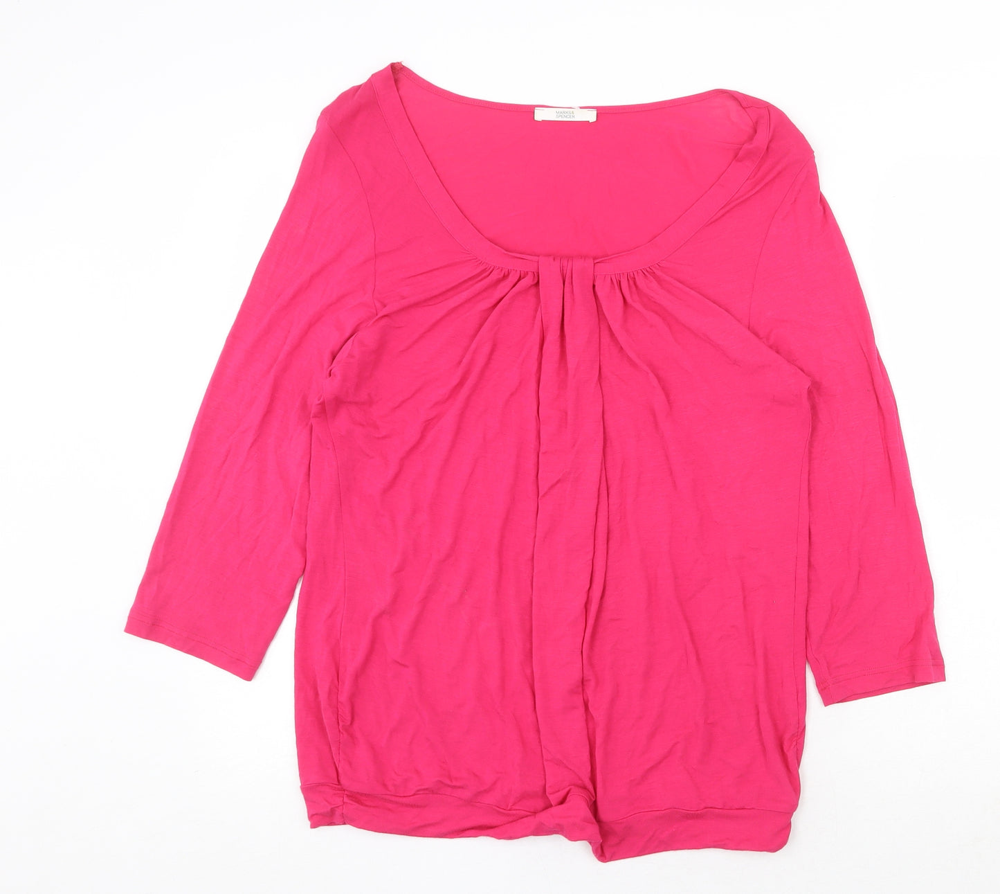 Marks and Spencer Womens Pink Polyester Basic Blouse Size 18 Round Neck