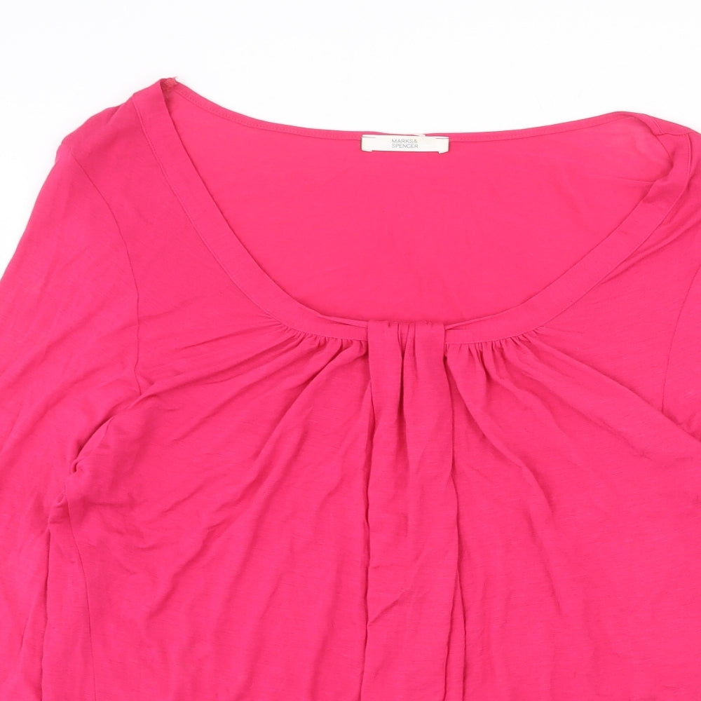Marks and Spencer Womens Pink Polyester Basic Blouse Size 18 Round Neck