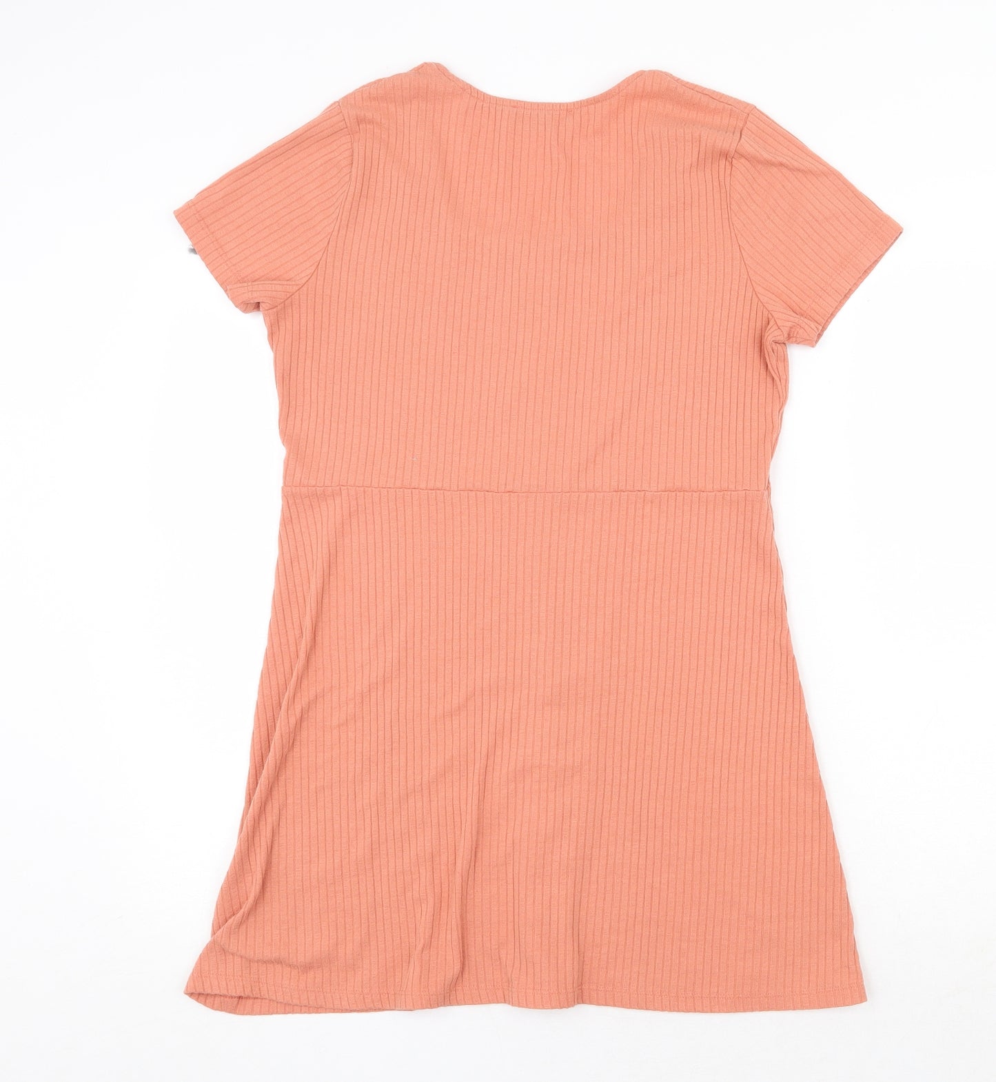 Primark Womens Orange Polyester T-Shirt Dress Size 16 Square Neck Button - Ribbed