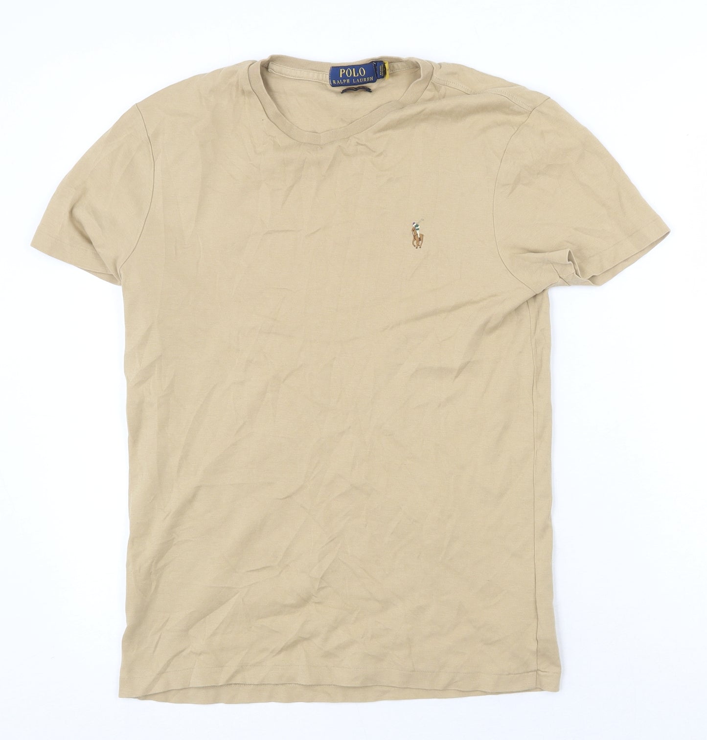 Ralph Lauren Womens Beige 100% Cotton Basic T-Shirt Size S Round Neck