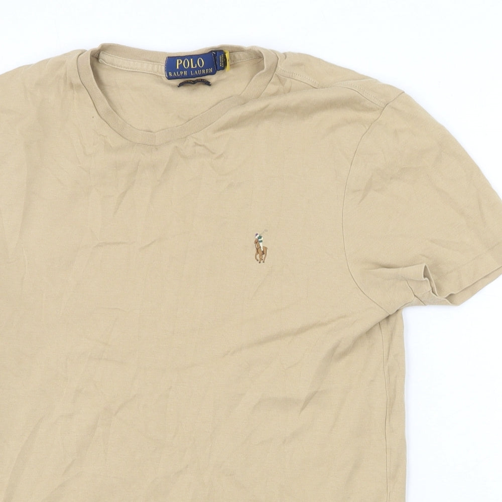 Ralph Lauren Womens Beige 100% Cotton Basic T-Shirt Size S Round Neck