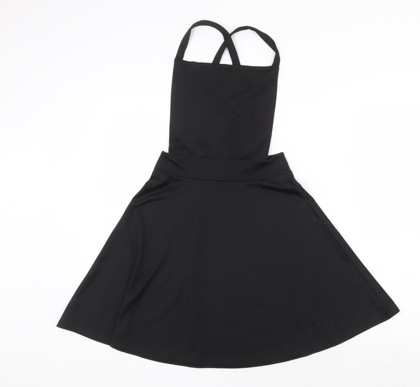 Boohoo Womens Black Polyester Pinafore/Dungaree Dress Size 8 Square Neck Pullover