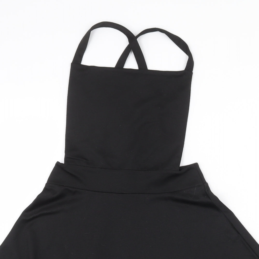 Boohoo Womens Black Polyester Pinafore/Dungaree Dress Size 8 Square Neck Pullover