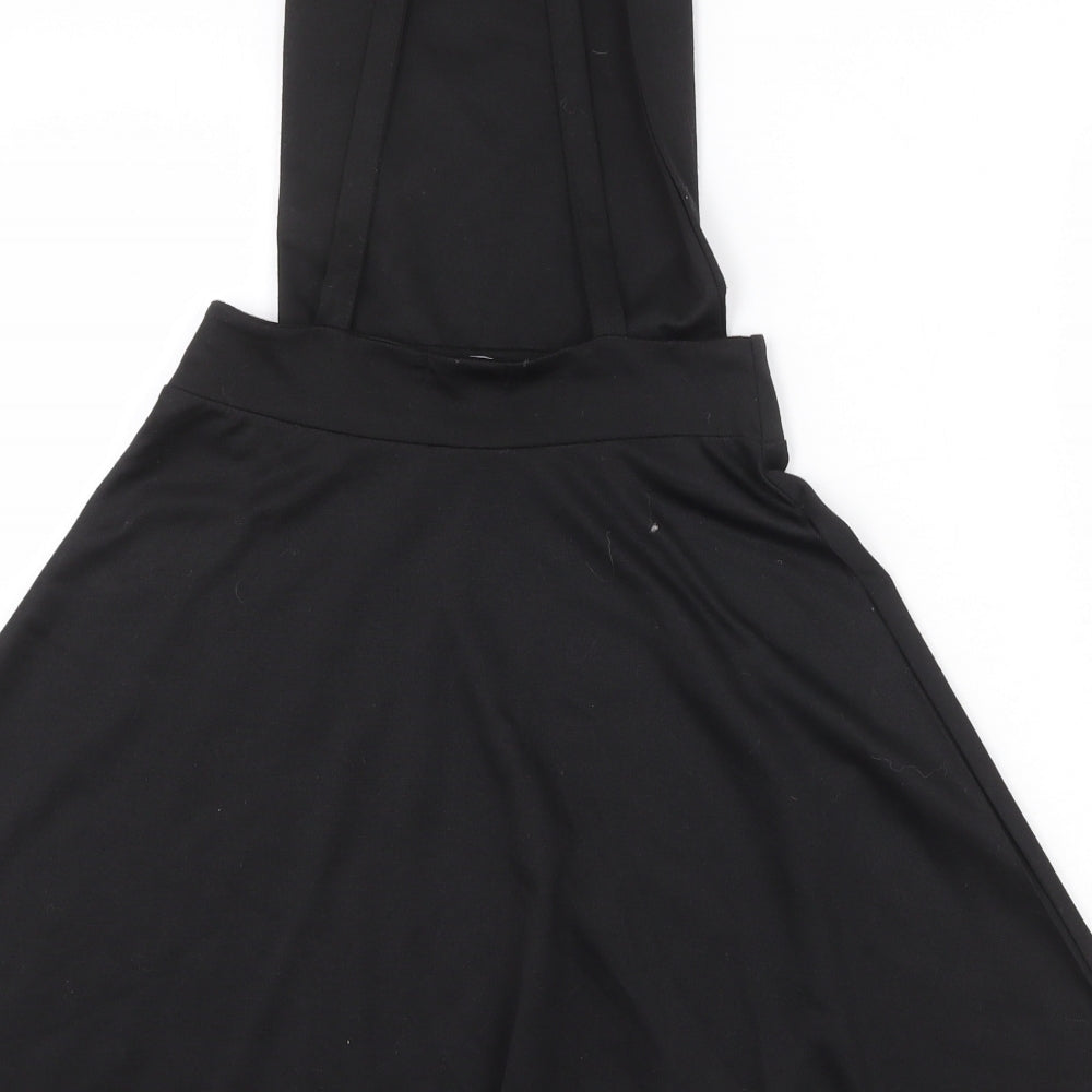Boohoo Womens Black Polyester Pinafore/Dungaree Dress Size 8 Square Neck Pullover