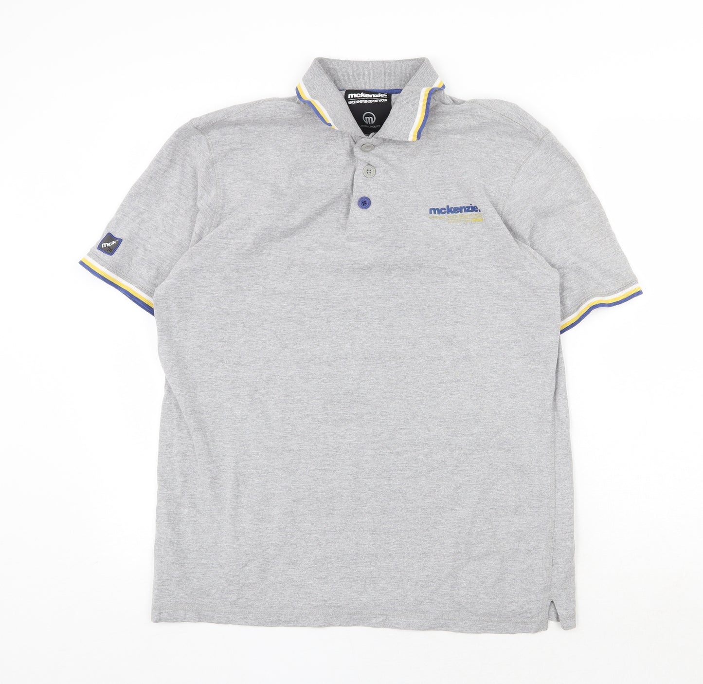 McKenzie Mens Grey Cotton Polo Size M Collared Button