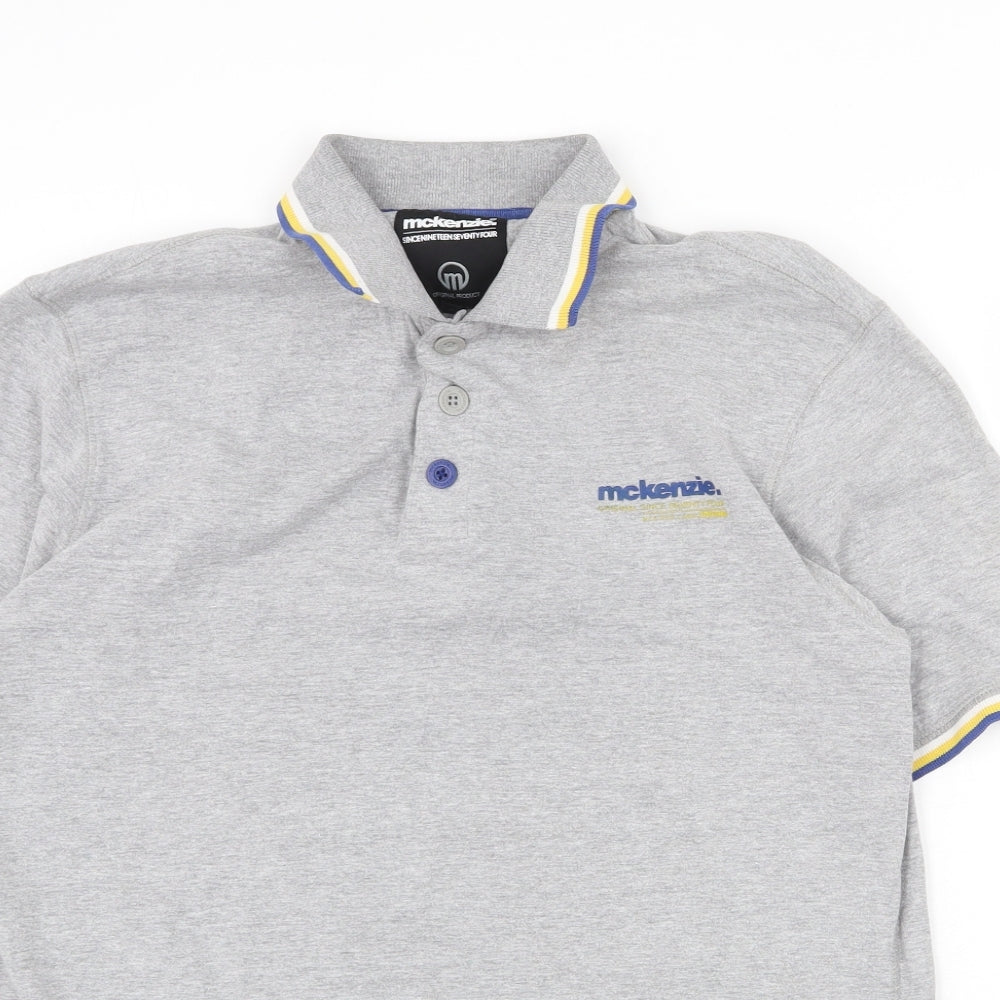 McKenzie Mens Grey Cotton Polo Size M Collared Button