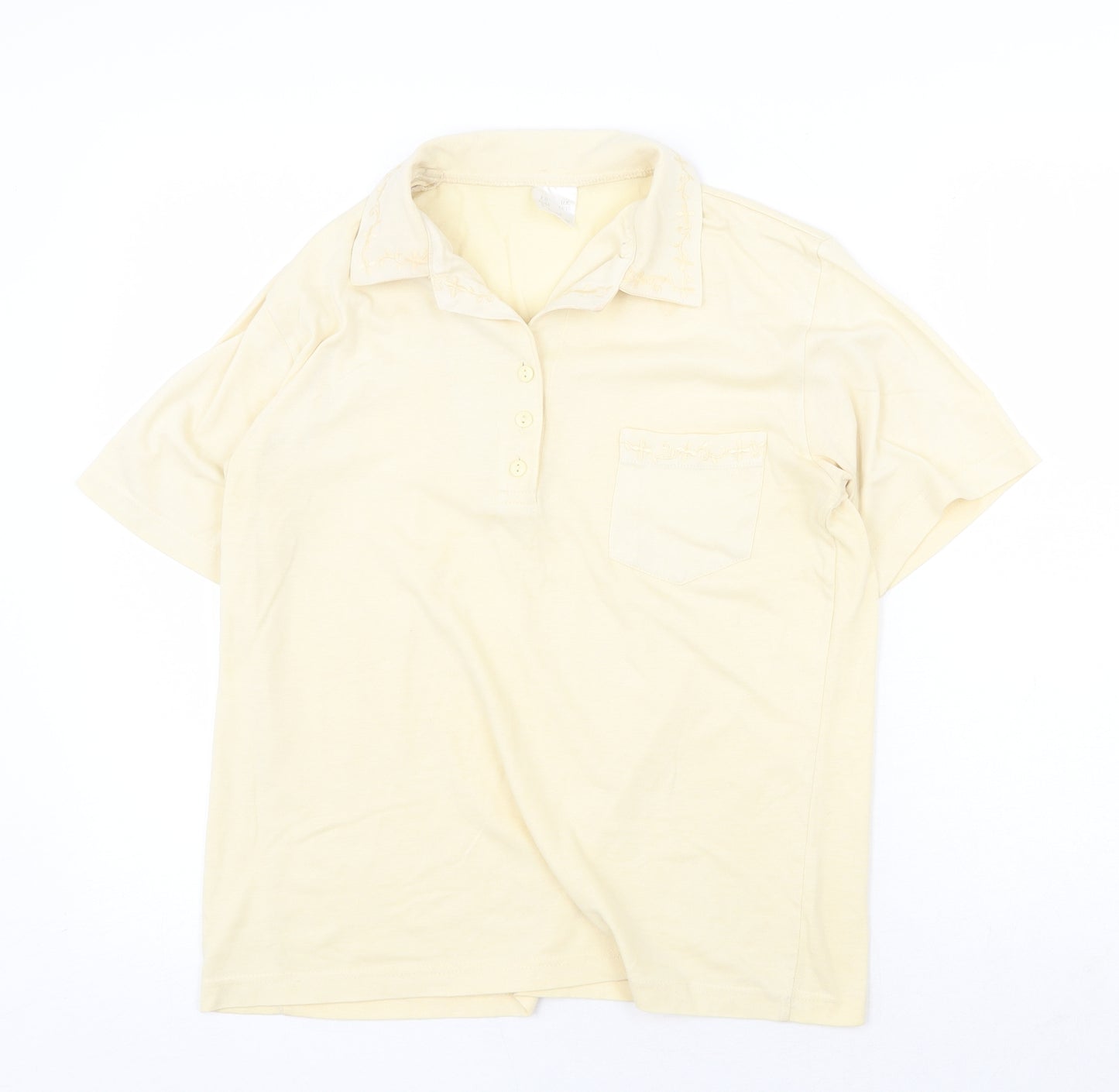 Preworn Womens Yellow Polyester Basic Button-Up Size 14 Collared