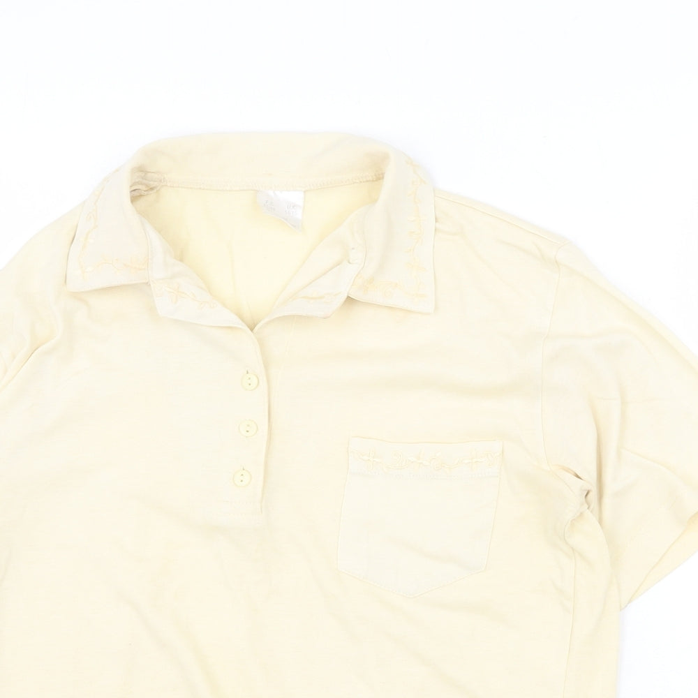 Preworn Womens Yellow Polyester Basic Button-Up Size 14 Collared