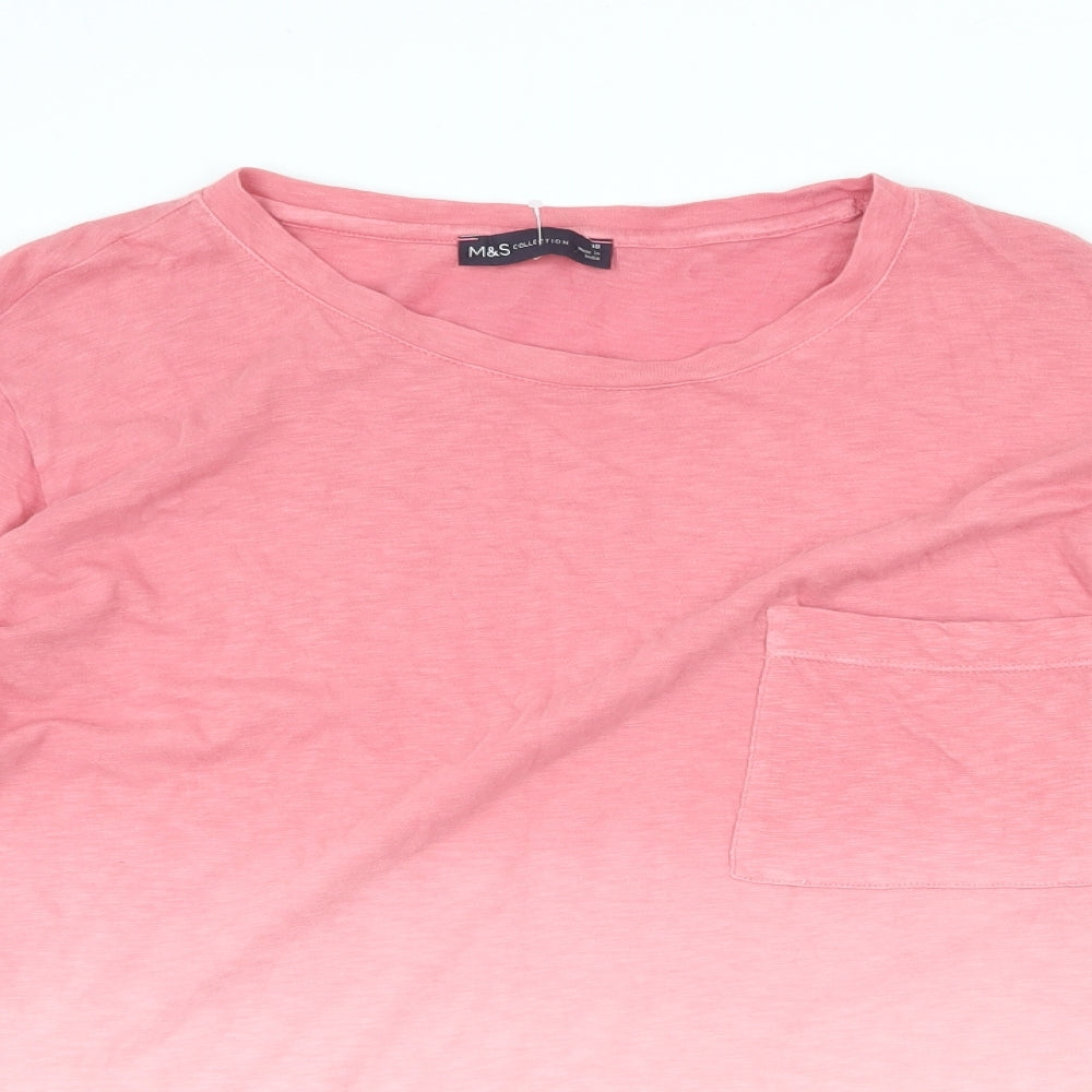 Marks and Spencer Womens Pink 100% Cotton Basic Blouse Size 18 Scoop Neck - Ombré
