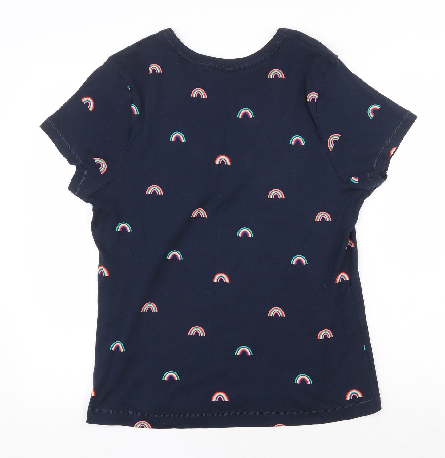 TU Womens Blue Geometric 100% Cotton Basic T-Shirt Size 20 Scoop Neck - Rainbow