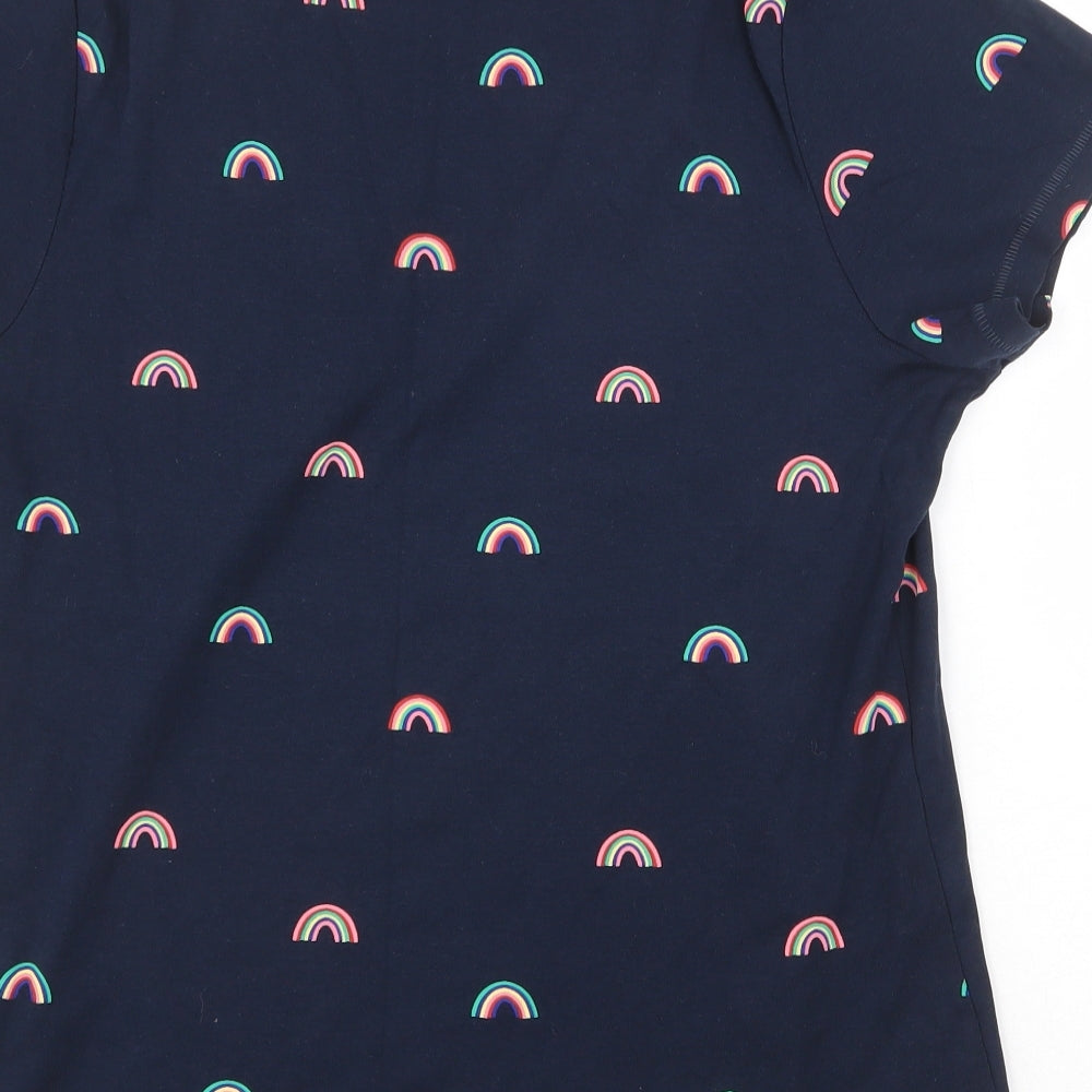 TU Womens Blue Geometric 100% Cotton Basic T-Shirt Size 20 Scoop Neck - Rainbow