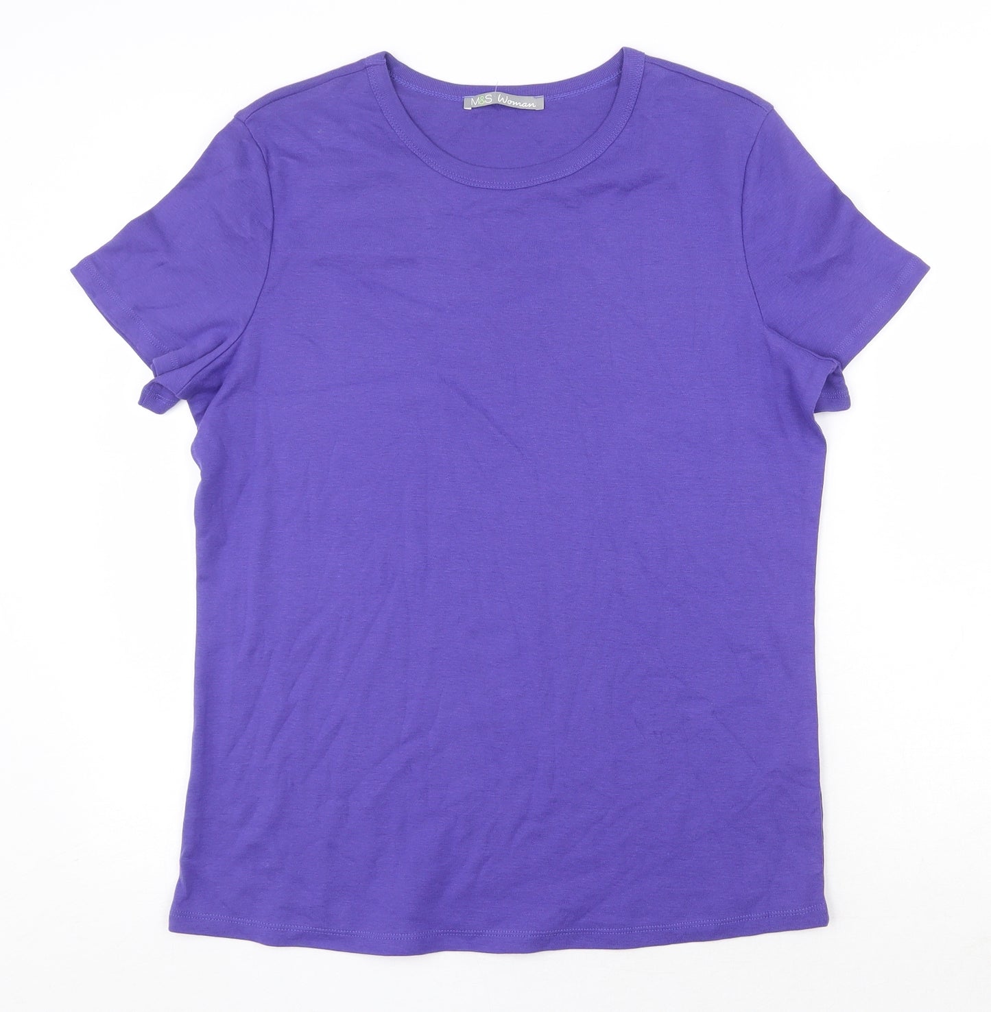 Marks and Spencer Womens Purple 100% Cotton Basic T-Shirt Size 20 Scoop Neck