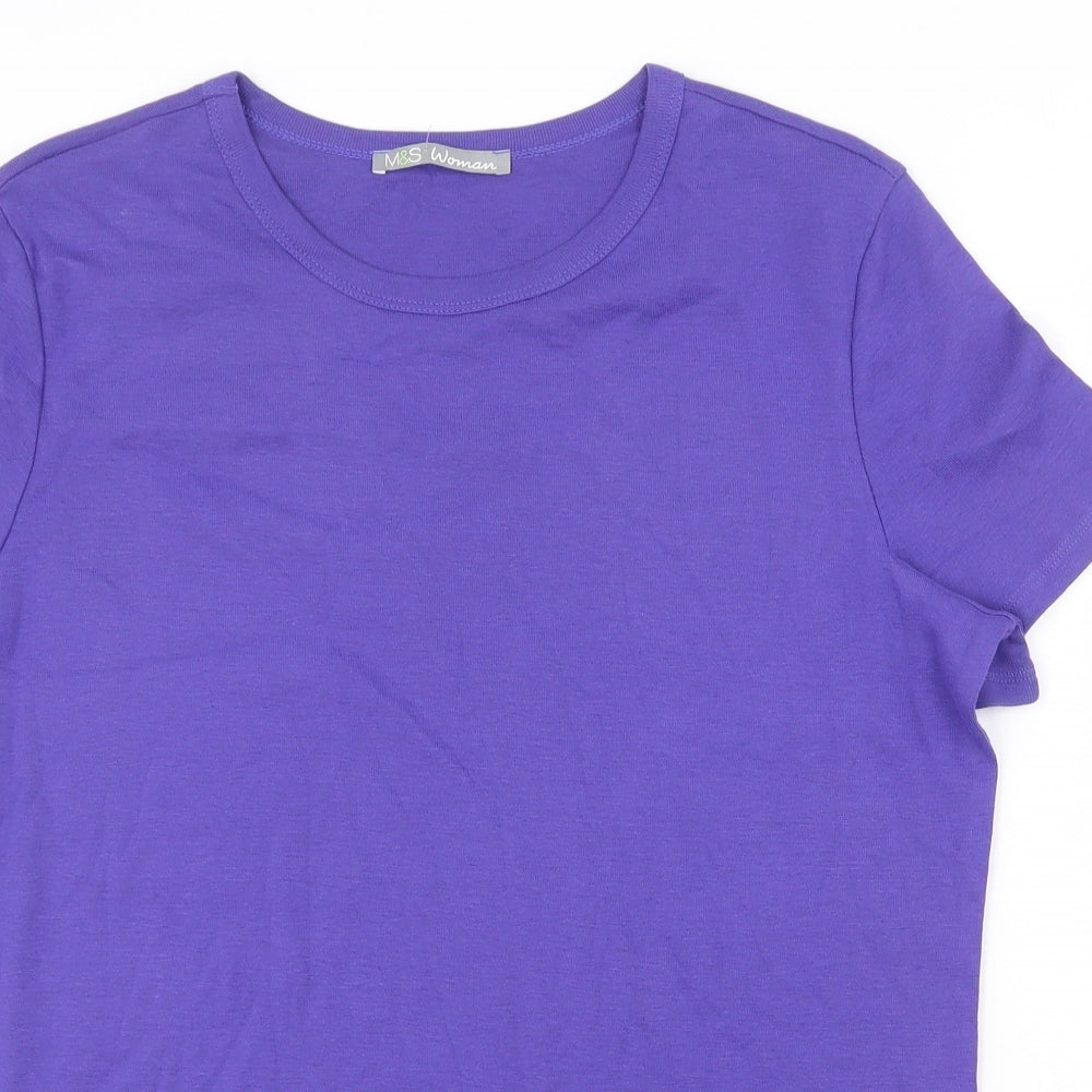 Marks and Spencer Womens Purple 100% Cotton Basic T-Shirt Size 20 Scoop Neck