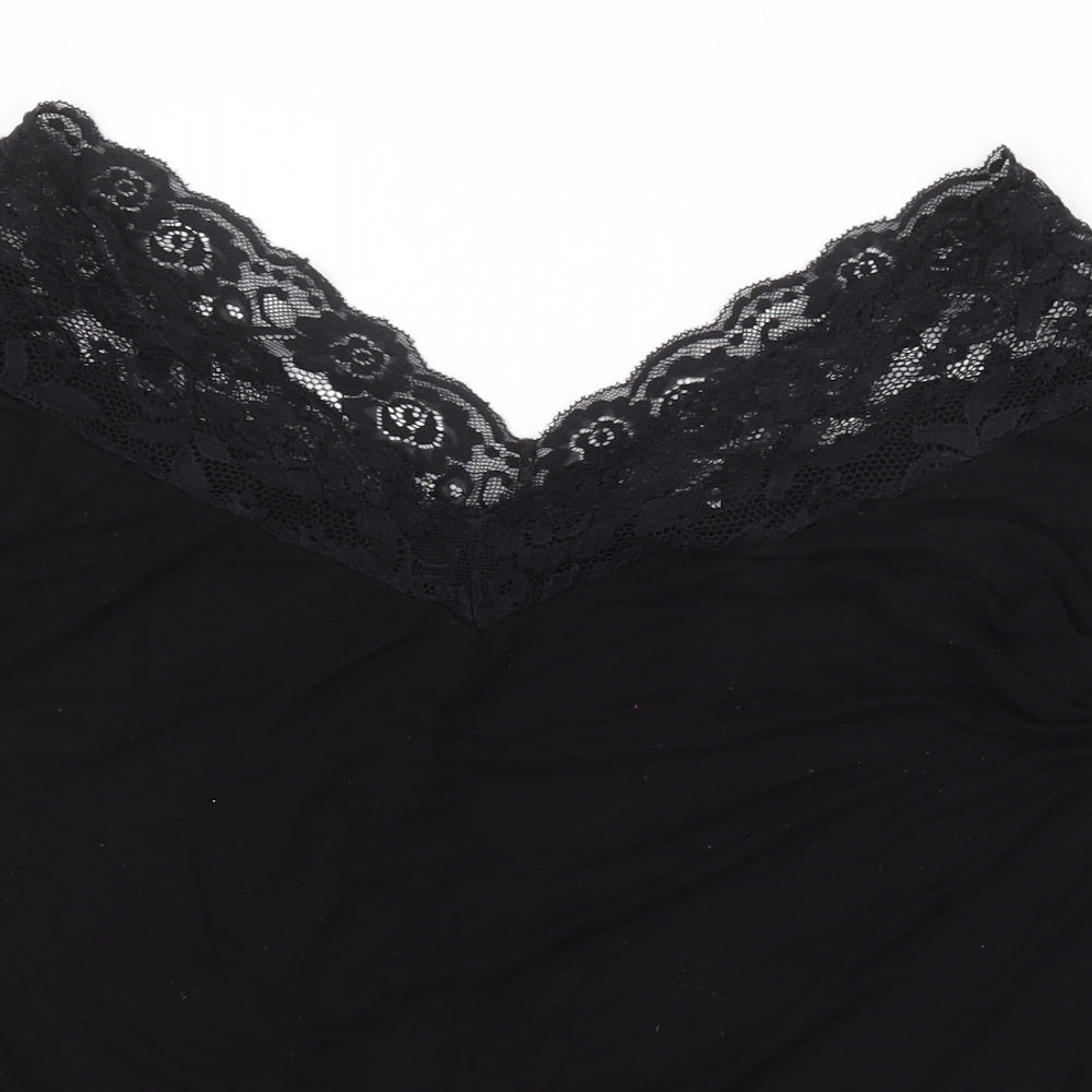 Forever Yours Womens Black Cotton Basic T-Shirt Size 20 V-Neck - Lace Trim