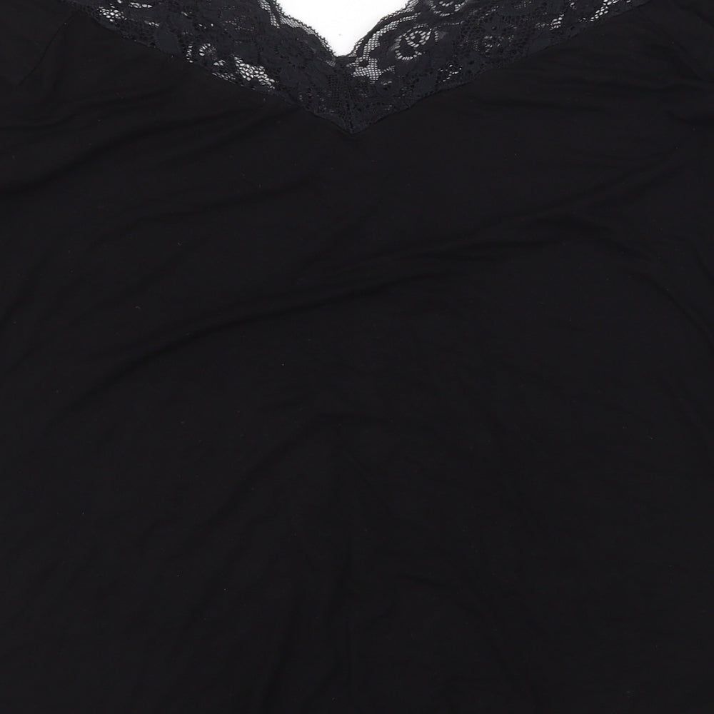 Forever Yours Womens Black Cotton Basic T-Shirt Size 20 V-Neck - Lace Trim