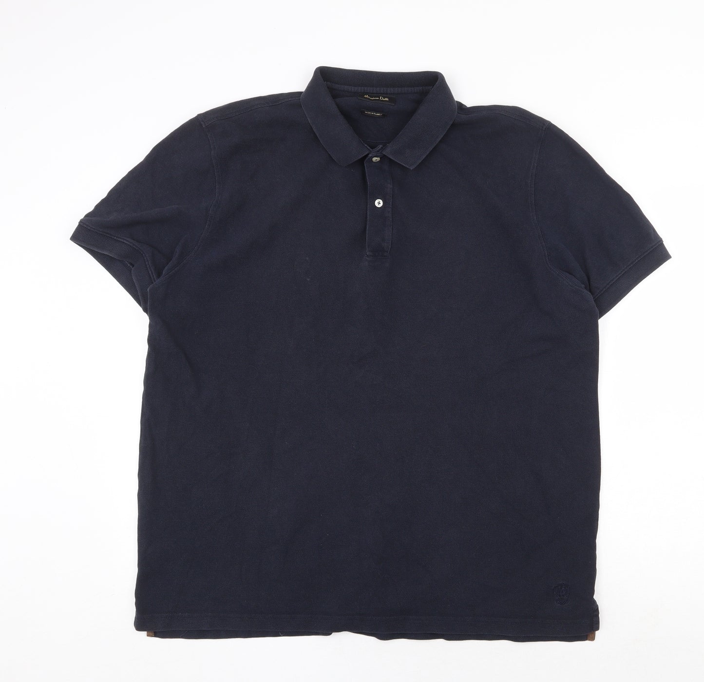 Massimo Dutti Mens Blue Cotton Polo Size XL Collared Button