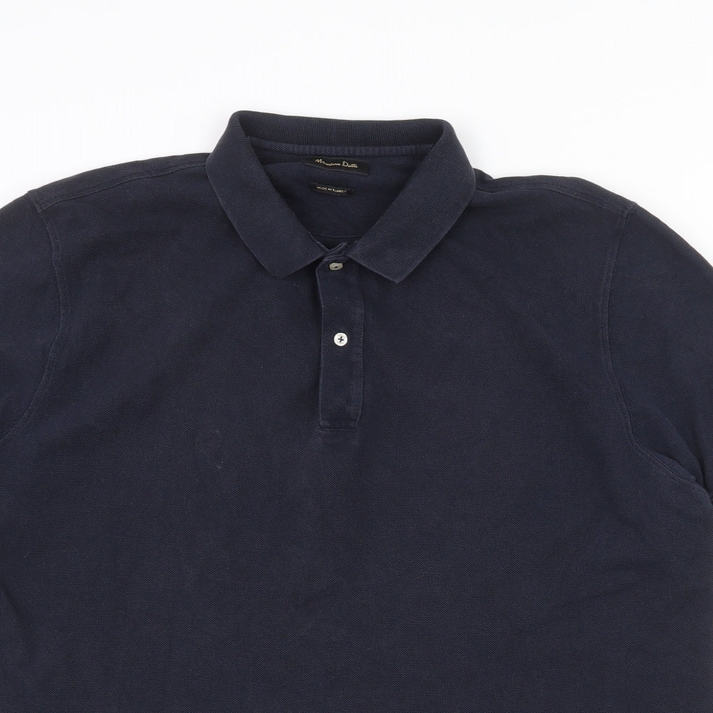 Massimo Dutti Mens Blue Cotton Polo Size XL Collared Button