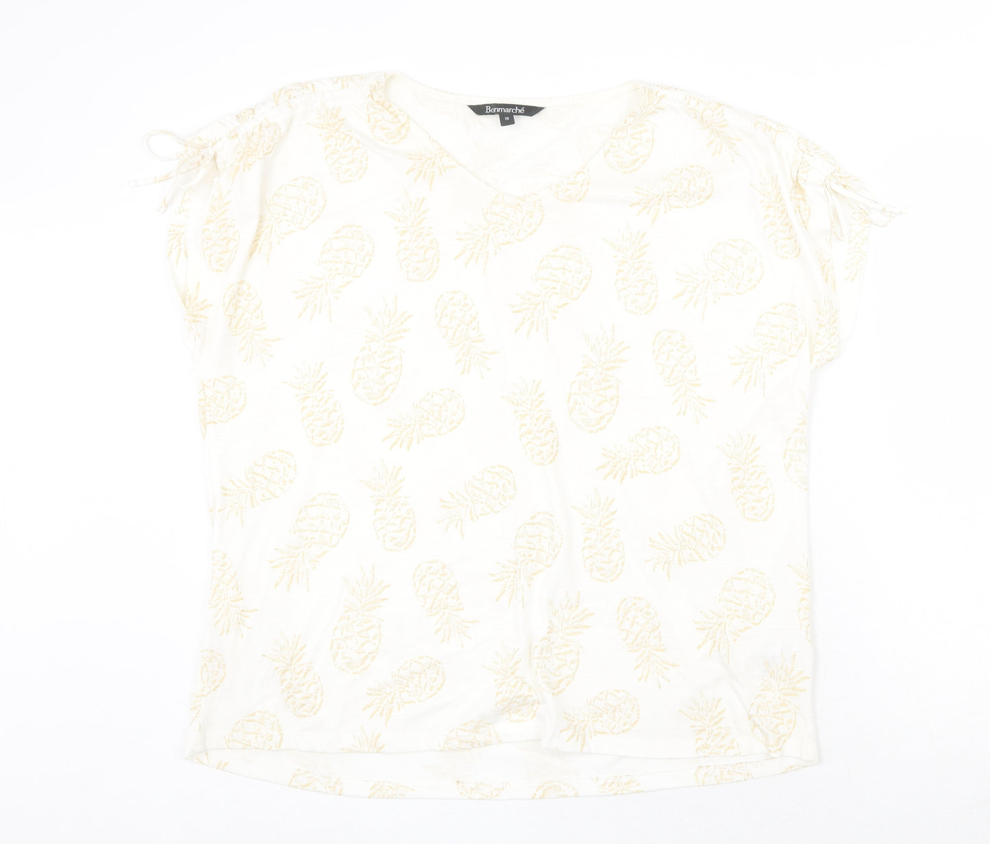 Bonmarché Womens Beige Geometric Polyester Basic T-Shirt Size 18 V-Neck - Pineapple