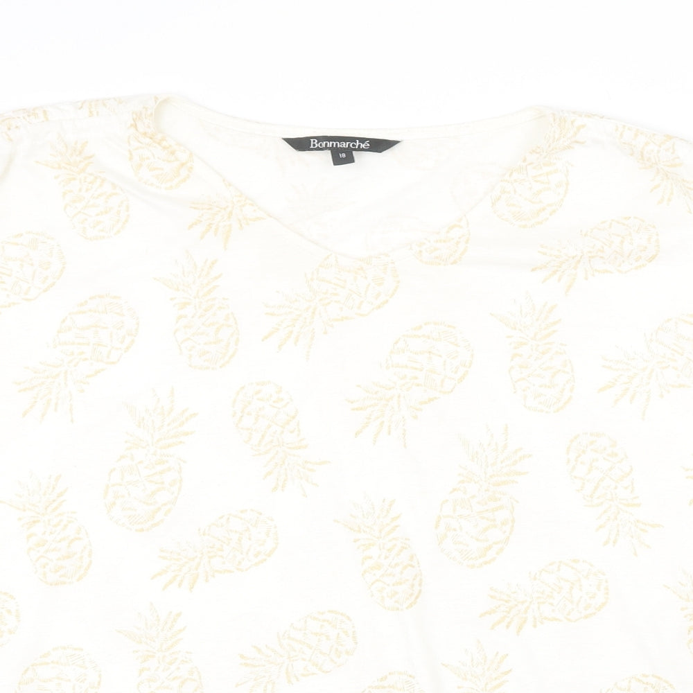 Bonmarché Womens Beige Geometric Polyester Basic T-Shirt Size 18 V-Neck - Pineapple
