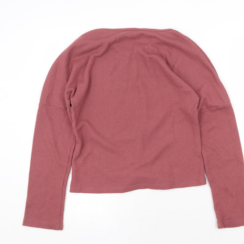 Preworn Womens Pink Polyester Cropped Blouse Size M V-Neck - Knot Front