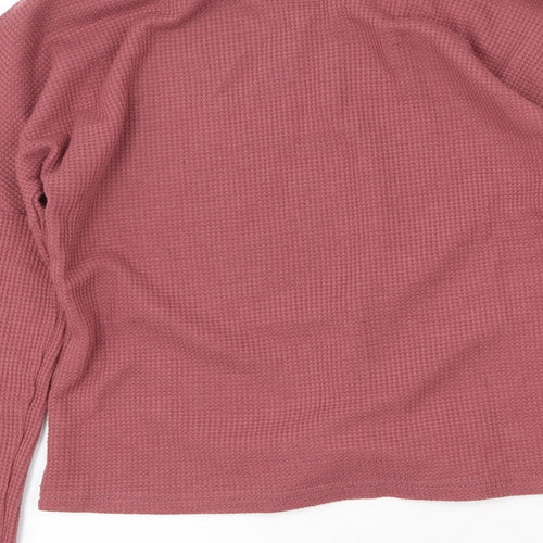 Preworn Womens Pink Polyester Cropped Blouse Size M V-Neck - Knot Front
