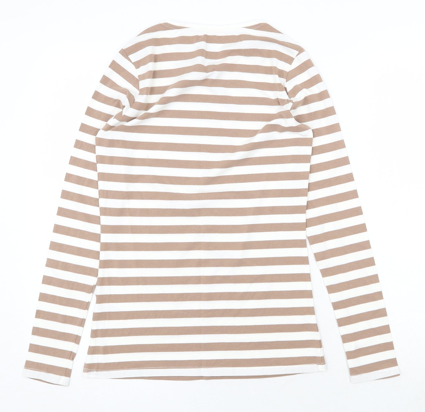 Primark Womens Beige Striped Cotton Basic Blouse Size S Scoop Neck