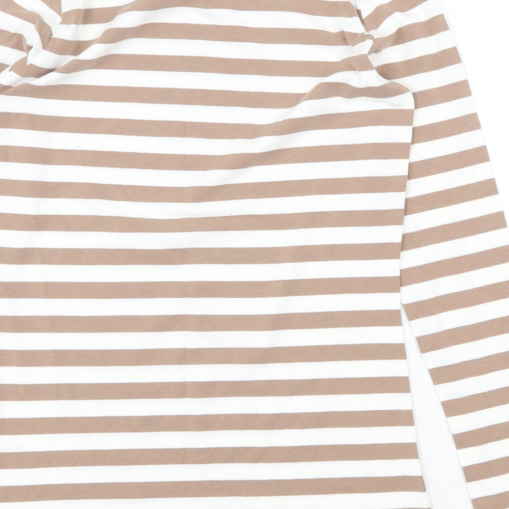 Primark Womens Beige Striped Cotton Basic Blouse Size S Scoop Neck