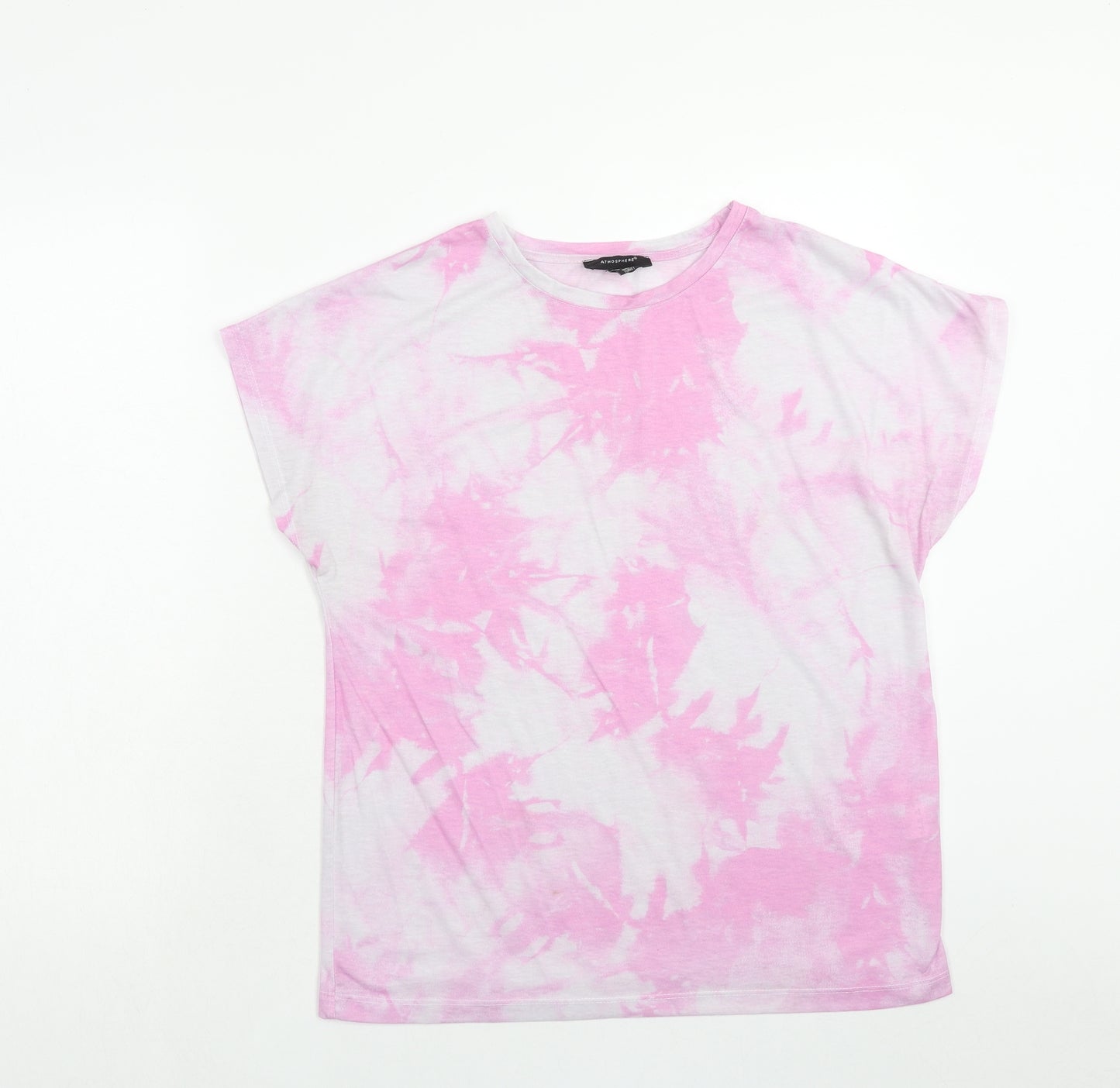 Atmosphere Womens Pink Geometric Polyester Basic T-Shirt Size 14 Scoop Neck - Tie Dye