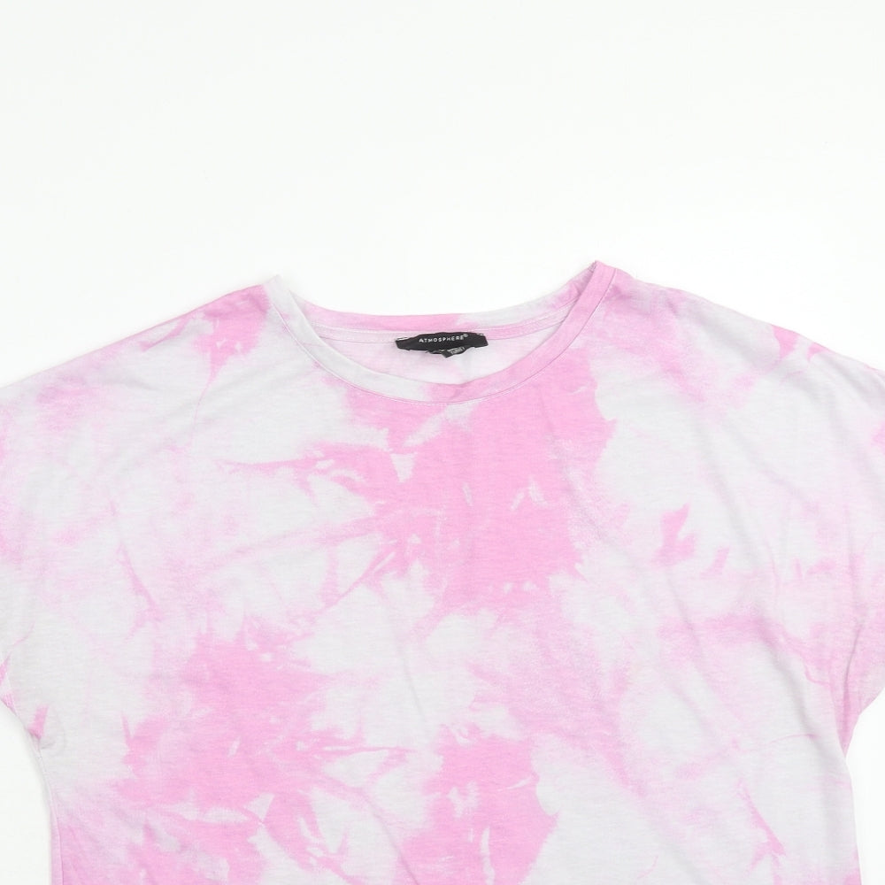Atmosphere Womens Pink Geometric Polyester Basic T-Shirt Size 14 Scoop Neck - Tie Dye