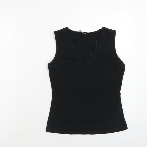 JFW Womens Black Viscose Basic Tank Size 10 V-Neck - Lace Neck Trim
