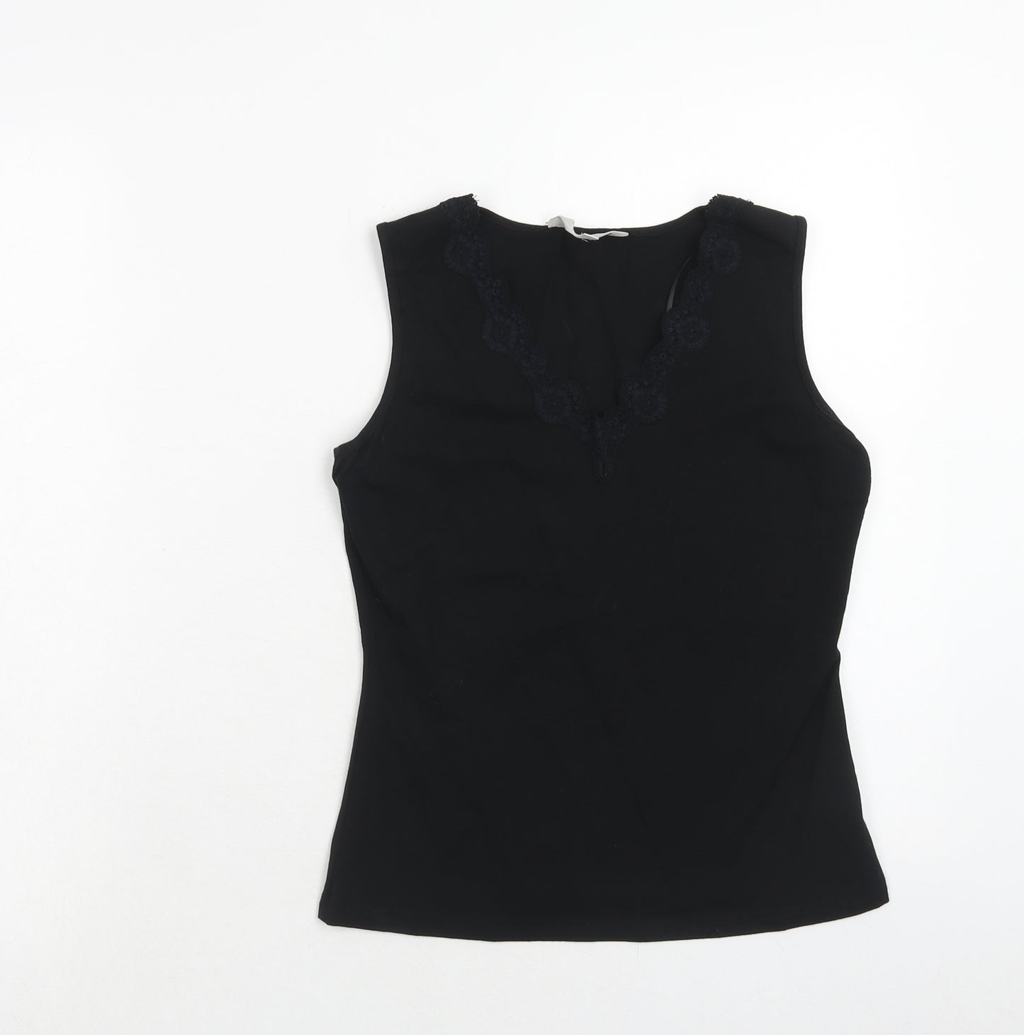 JFW Womens Black Viscose Basic Tank Size 10 V-Neck - Lace Neck Trim