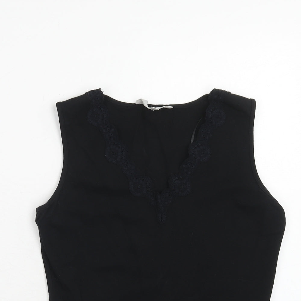 JFW Womens Black Viscose Basic Tank Size 10 V-Neck - Lace Neck Trim