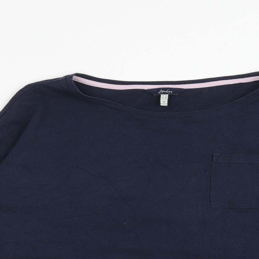 Joules Womens Blue Cotton Basic Blouse Size 14 Boat Neck